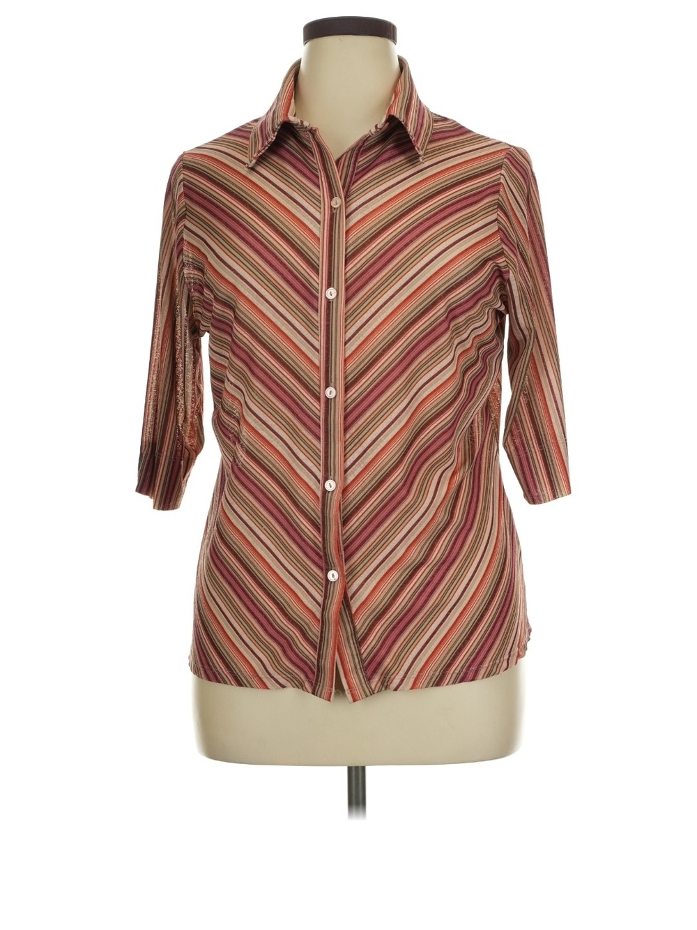 Venezia Striped Button-Front Shirt in Pink, Tan, Cream and Brown